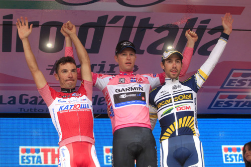 Giro winner Ryder Hesjedal of Canada (C)